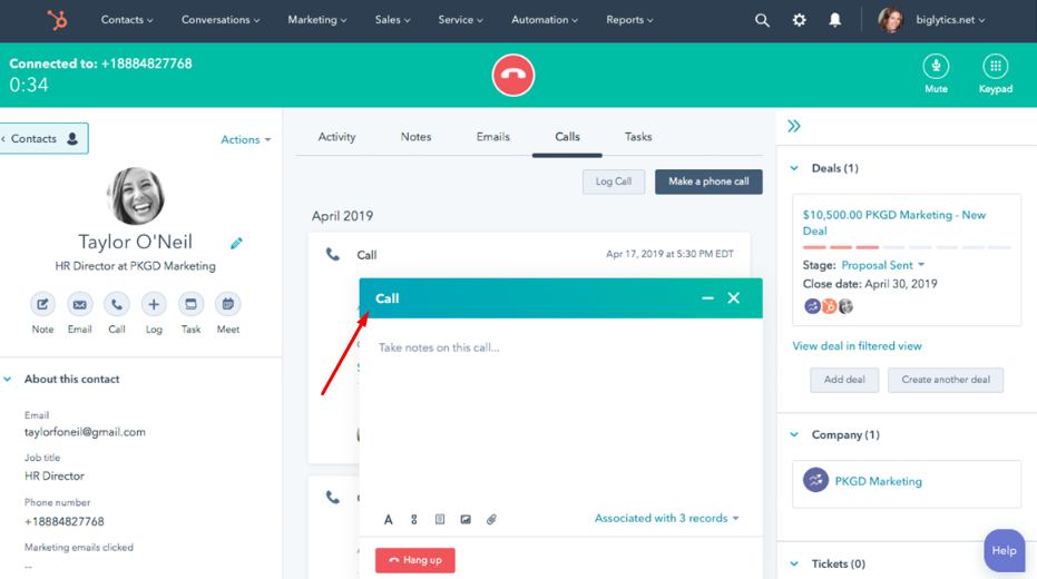When Making a Call From Hubspot Crm